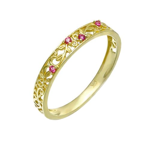 Ringe Frauen Gold, 18K Gelbgold Vintage Hohlrankenmuster Ring mit Ruby erstellt, Größe 57 (18.1) von Musihy
