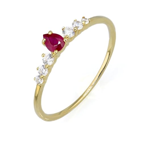 Verlobungsringe Damenring Gold, 9K Gelbgold Hochzeit Ringe mit Ruby erstellt und Zirkonia, Größe 52 (16.6) von Musihy