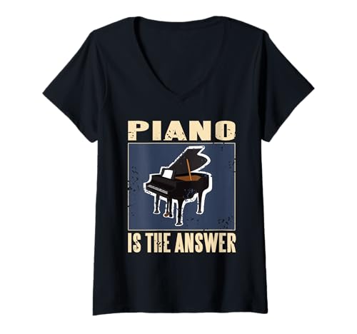Damen Klavier Ist Die Antwort Auf Alles T-Shirt mit V-Ausschnitt von Musik Als Therapie Für Die Seele