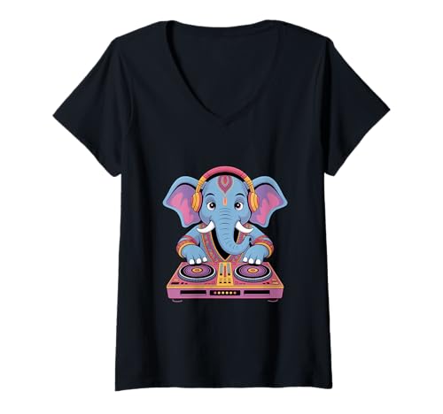 Damen Dj Animal Elefant Musik Feeling Gute Vibes T-Shirt mit V-Ausschnitt Damen Dj Animal Elefant Musik Feeling Gute Vibes T-Shirt mit V-Ausschnitt von Musik Elefant Dj Animal Party Event Spaß