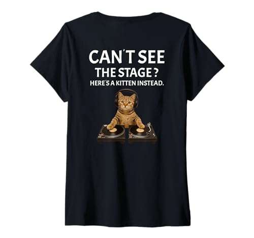 Damen Festival live Musik sarkastisches Konzert mit süßer Katze T-Shirt mit V-Ausschnitt von Musik Festival lustiges Konzert Outfit Rückendruck