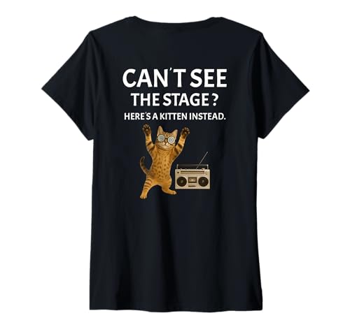 Damen Festival live Musik sarkastisches Konzert mit süßer Katze T-Shirt mit V-Ausschnitt von Musik Festival lustiges Konzert Outfit Rückendruck
