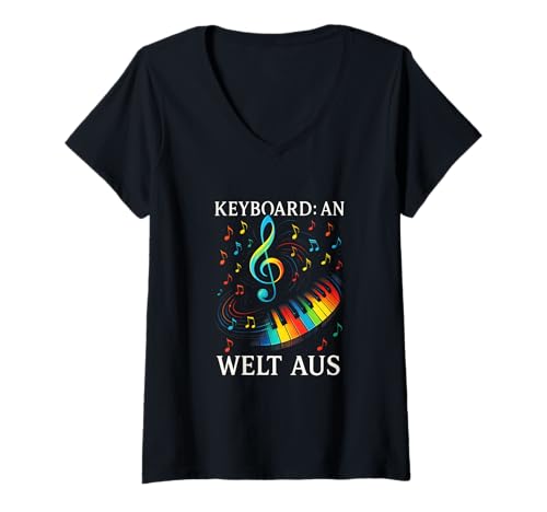 Damen Keyboard: An Welt Aus - Piano Musiker Sprüche T-Shirt mit V-Ausschnitt Damen Keyboard: An Welt Aus - Piano Musiker Sprüche T-Shirt mit V-Ausschnitt von Musik Keyboarder Spruch Synthesizer Retro Synth