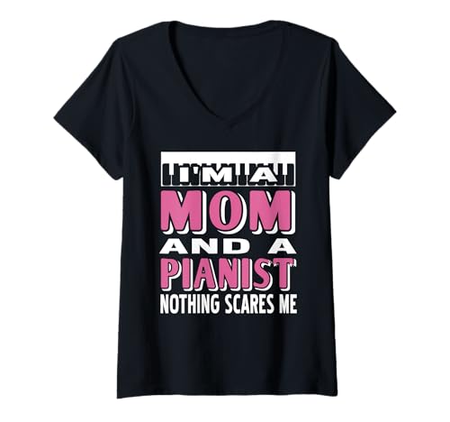 Damen Lustiger Klavier Mama Mutiger Humor Spruch Statement T-Shirt mit V-Ausschnitt von Musik Leben Piano Spieler Mütter Alltag