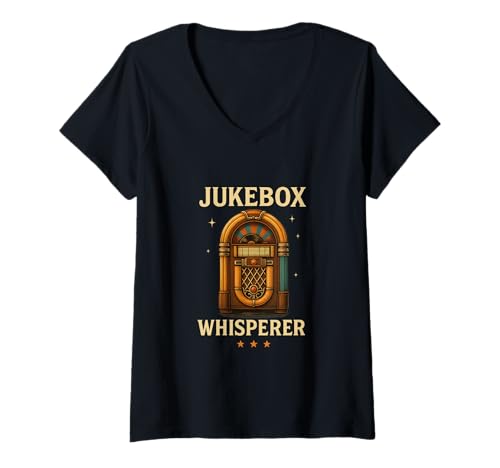Damen Jukebox Whisperer Musik Nostalgie Design T-Shirt mit V-Ausschnitt Damen Jukebox Whisperer Musik Nostalgie Design T-Shirt mit V-Ausschnitt von Musik Nostalgie Jukebox Retro Vibes Klassiker