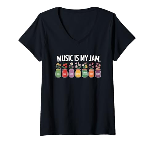 Damen Musik Tshirt Herren Damen Music Musiker Retro Musiklehrer T-Shirt mit V-Ausschnitt von Musik TShirt Music Musiker Retro Musiklehrer