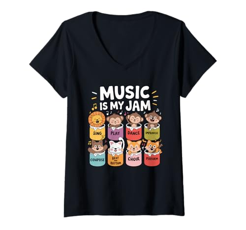 Damen Musik Tshirt Herren Damen Music Musiker Retro Musiklehrer T-Shirt mit V-Ausschnitt von Musik TShirt Music Musiker Retro Musiklehrer