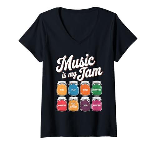 Damen Musik Tshirt Herren Damen Music Musiker Retro Musiklehrer T-Shirt mit V-Ausschnitt von Musik TShirt Music Musiker Retro Musiklehrer