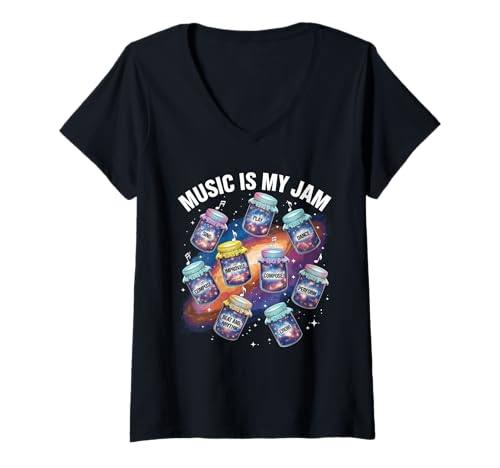 Damen Musik Tshirt Herren Damen Music Musiker Retro Musiklehrer T-Shirt mit V-Ausschnitt von Musik TShirt Music Musiker Retro Musiklehrer
