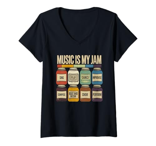 Damen Musik Tshirt Herren Damen Music Musiker Retro Musiklehrer T-Shirt mit V-Ausschnitt von Musik TShirt Music Musiker Retro Musiklehrer