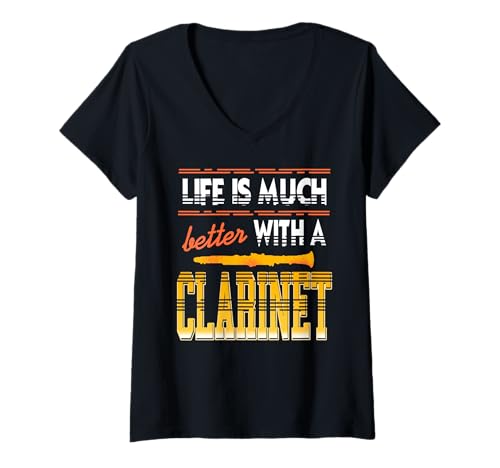Damen Das Leben Ist Besser Mit Einer Klarinette T-Shirt mit V-Ausschnitt Damen Das Leben Ist Besser Mit Einer Klarinette T-Shirt mit V-Ausschnitt von Musikalischer Spaß Für Bläserfreunde