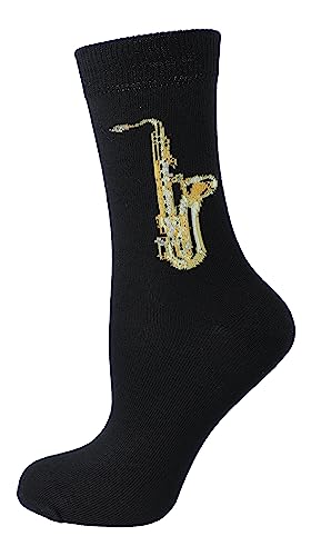 Musik-Socken mit eigenwebtem Saxophon, 1 Paar (DE/NL/SE/PL, Numerisch, 43, 45, Regular, Regular) von Musikboutique