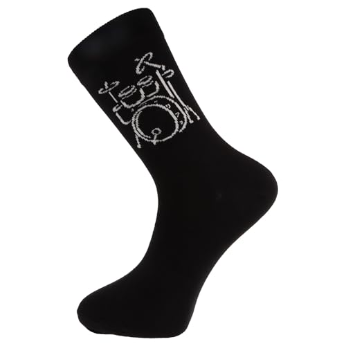 Musik-Socken mit eingewebtem Schlagzeug, 1 Paar (DE/NL/SE/PL, Numerisch, 35, 38, Regular, Regular, schwarz) von Musikboutique