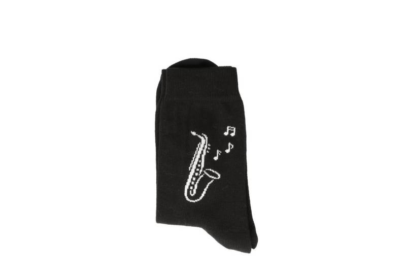 Musikboutique Freizeitsocken Socken mit eingewebtem weißem Saxofon, Musik-Socken - Größe: 39/42 (1-Paar) schwarze Socken mit eingewebtem weißen Saxophon von Musikboutique