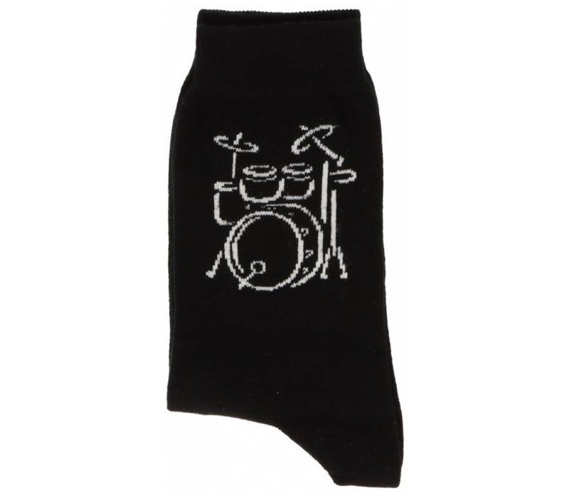 Musikboutique Freizeitsocken Socken mit eingewebtem weißem Schlagzeug, Musik-Socken - Größe: (1-Paar) schwarze Socken mit eingewebtem weißen Schlagzeug von Musikboutique