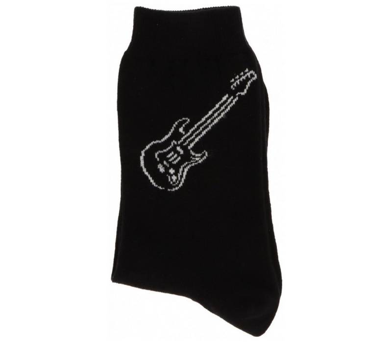Musikboutique Freizeitsocken Socken mit eingewebter weißer E-Gitarre, Musik-Socken - Größe: (1-Paar) schwarze Socken mit eingewebter weißer E-Gitarre von Musikboutique
