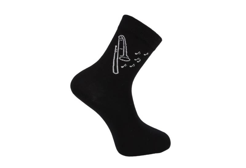 Musikboutique Freizeitsocken Socken mit eingewebter weißer Posaune, Musik-Socken - Größe: 39/42 (1-Paar) schwarze Socken mit eingewebter weißer Posaune von Musikboutique