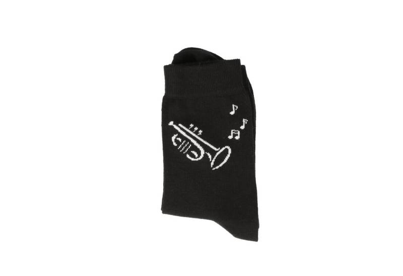 Musikboutique Freizeitsocken Socken mit eingewebter weißer Trompete, Musik-Socken - Größe: 39/42 (1-Paar) schwarze Socken mit eingewebter weißer Trompete von Musikboutique