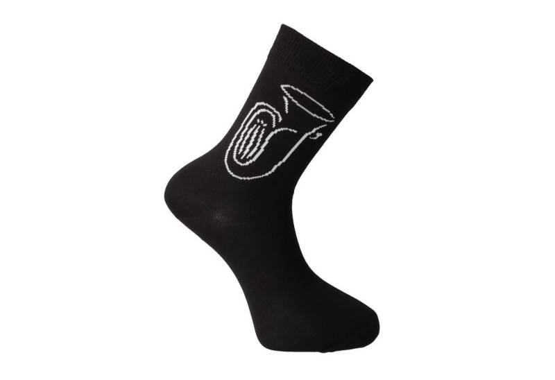 Musikboutique Freizeitsocken Socken mit eingewebter weißer Tuba, Musik-Socken - Größe: 35/38 (1-Paar) schwarze Socken mit eingewebter weißer Tuba von Musikboutique