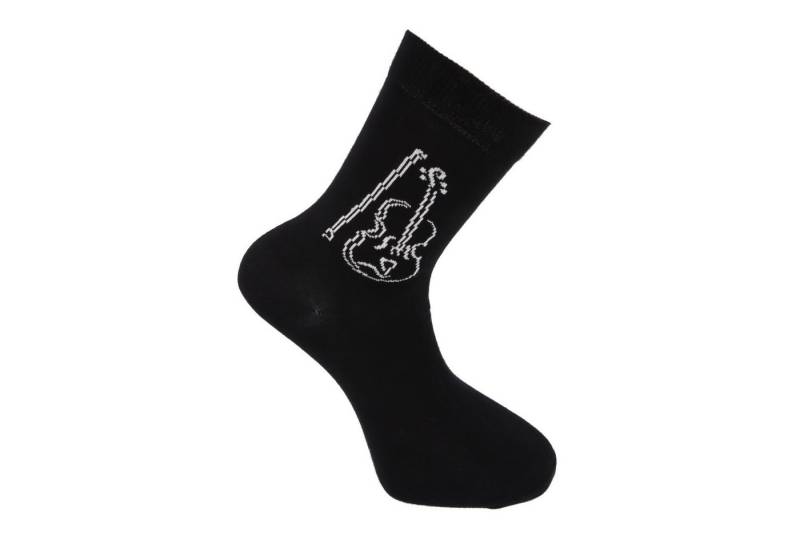 Musikboutique Freizeitsocken Socken mit eingewebter weißer Violine, Musik-Socken - Größe: 39/42 (1-Paar) schwarze Socken mit eingewebter weißer Violine von Musikboutique
