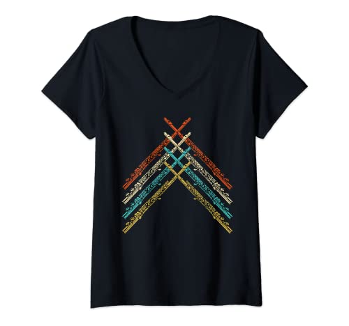 Damen Querflötisten Querflötenspieler Querflöte T-Shirt mit V-Ausschnitt von Musiker Geschenke Querflöte