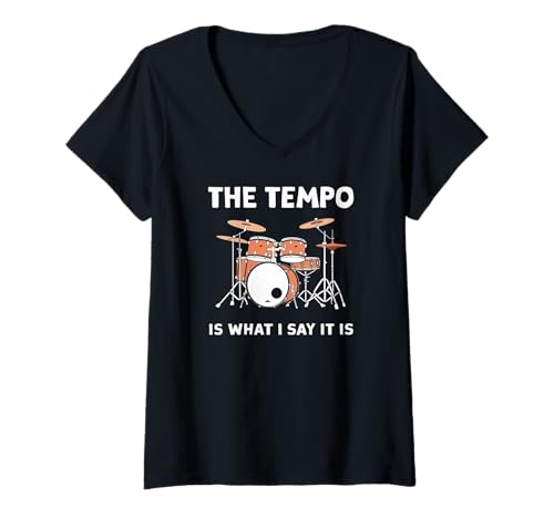 Damen Das Tempo Bestimme Ich Lustiger Spruch Für Schlagzeuger T-Shirt mit V-Ausschnitt Damen Das Tempo Bestimme Ich Lustiger Spruch Für Schlagzeuger T-Shirt mit V-Ausschnitt von Musiker Kontrolle Bandhumor Schlagzeug Spaß