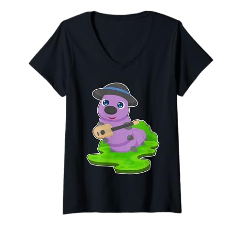 Damen Raupe Musiker Gitarre Musik T-Shirt mit V-Ausschnitt Damen Raupe Musiker Gitarre Musik T-Shirt mit V-Ausschnitt von Musiker Musik