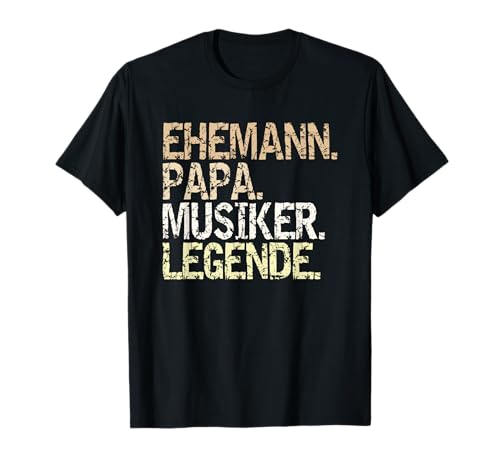 Musiker Musikant Tonkünstler Ehemann Vatertag Herren 'Ehemann Papa Musiker Legende' Musiklehrer vintage Outfit T-Shirt Schwarz S EU 9 Crew-Ausschnitt Klassisch geschnitten, doppelt genähter Saum von Musiker Musikant Tonkünstler Ehemann Vatertag