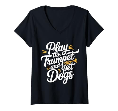 Damen Play The Trumpet and Pet Dogs Messingmarschband |- T-Shirt mit V-Ausschnitt Damen Play The Trumpet and Pet Dogs Messingmarschband |- T-Shirt mit V-Ausschnitt von Musikinstrument Freude