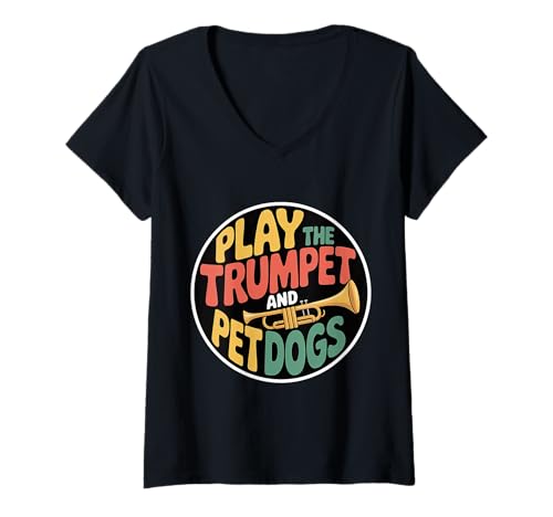 Damen Play The Trumpet and Pet Dogs Messingmarschband - T-Shirt mit V-Ausschnitt Damen Play The Trumpet and Pet Dogs Messingmarschband - T-Shirt mit V-Ausschnitt von Musikinstrument Freude