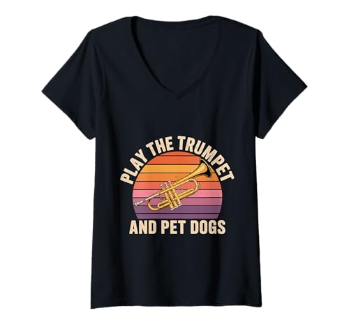 Damen Play The Trumpet and Pet Dogs Messingmarschband - T-Shirt mit V-Ausschnitt Damen Play The Trumpet and Pet Dogs Messingmarschband - T-Shirt mit V-Ausschnitt von Musikinstrument Freude