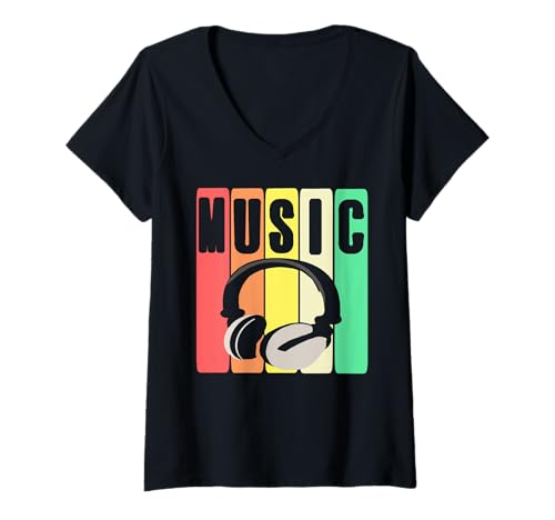 Damen Retro Kopfhörer Musikliebhaber Audio Flair T-Shirt mit V-Ausschnitt Damen Retro Kopfhörer Musikliebhaber Audio Flair T-Shirt mit V-Ausschnitt von Musikkultur Klangfreunde Vintage Fans