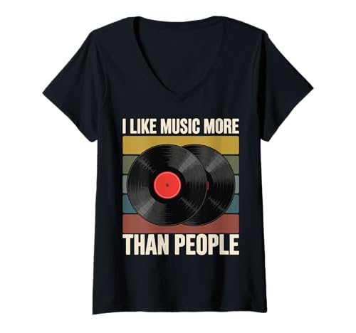 Damen I Like Music More Than People T-Shirt mit V-Ausschnitt Damen I Like Music More Than People T-Shirt mit V-Ausschnitt von Musikliebhaber Audiophil Introvertiert