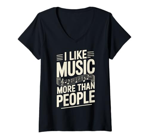 Damen I Like Music More Than People T-Shirt mit V-Ausschnitt Damen I Like Music More Than People T-Shirt mit V-Ausschnitt von Musikliebhaber Audiophil Introvertiert