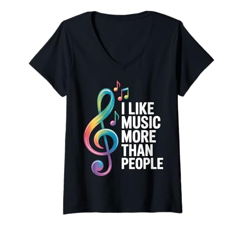 Damen I Like Music More Than People T-Shirt mit V-Ausschnitt von Musikliebhaber Audiophil Introvertiert