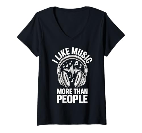 Damen I Like Music More Than People T-Shirt mit V-Ausschnitt Damen I Like Music More Than People T-Shirt mit V-Ausschnitt von Musikliebhaber Audiophil Introvertiert