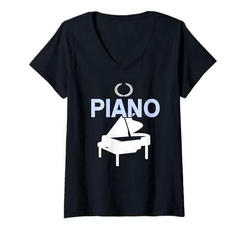Damen Klassische Klaviermusik Enthusiasten Stolz Emblem T-Shirt mit V-Ausschnitt von Musikliebhaber Klavierfokus Spruch