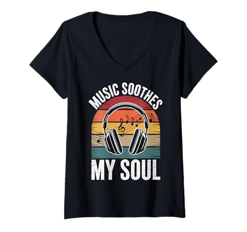 Damen Music Soothes My Soul T-Shirt mit V-Ausschnitt Damen Music Soothes My Soul T-Shirt mit V-Ausschnitt von Musikliebhaber Musiker Musiklehrer
