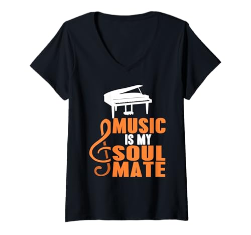 Damen Musik ist Meine Seelenverwandte Leidenschaft T-Shirt mit V-Ausschnitt Damen Musik ist Meine Seelenverwandte Leidenschaft T-Shirt mit V-Ausschnitt von Musikliebhaber Pianisten Ausdrucksstark