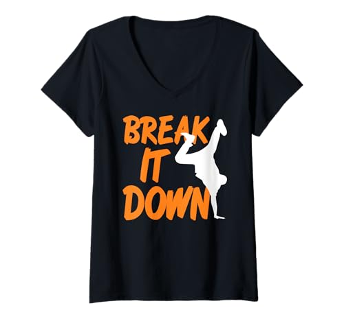 Damen Break Moves Und Tanz Power Ausdruck T-Shirt mit V-Ausschnitt Damen Break Moves Und Tanz Power Ausdruck T-Shirt mit V-Ausschnitt von Musikrhythmus Fans Und Körperflow