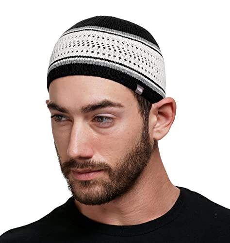Muslim Bookmark Herren Beanie Beanie, Weiß und Schwarz mit grauen Streifen, Einheitsgröße Muslim Bookmark Herren Beanie Beanie, Weiß und Schwarz mit grauen Streifen, Einheitsgröße von Muslim Bookmark