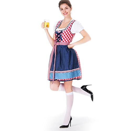 Dirndl Damen midi Trachtenkleid Trachtenmode Trachtenrock Kleid inkl. Dirndlbluse Dirndlschürze Strümpfe 4 teilig für Oktoberfest Besondere Anlässe 56(40) von Musonic