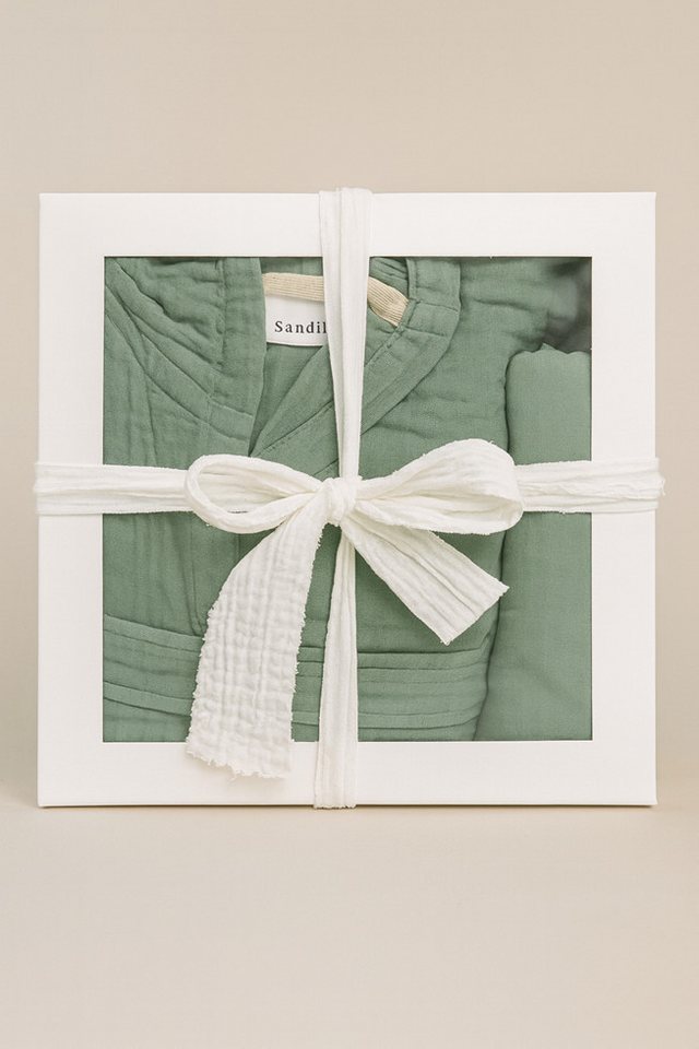 Musselin Welt Bademantel Bio-Musselin Morgen/Bademantel in Mintgrün, Kapuze, Gürtel von Musselin Welt