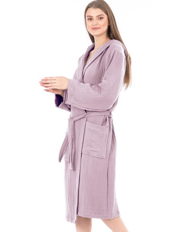 Musselin Welt Morgenmantel Musselin Bade/Morgenmantel in Schwarz aus Biobaumwolle, Gürtel von Musselin Welt