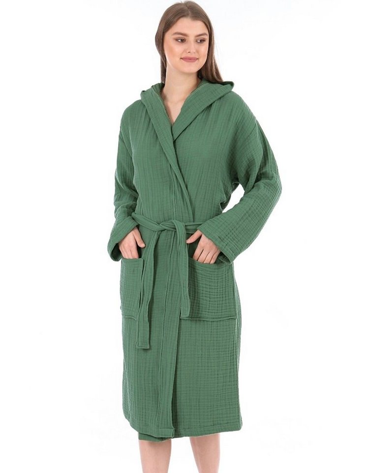 Musselin Welt Morgenmantel Musselin Bade/Morgenmantel in Schwarz aus Biobaumwolle, Gürtel von Musselin Welt