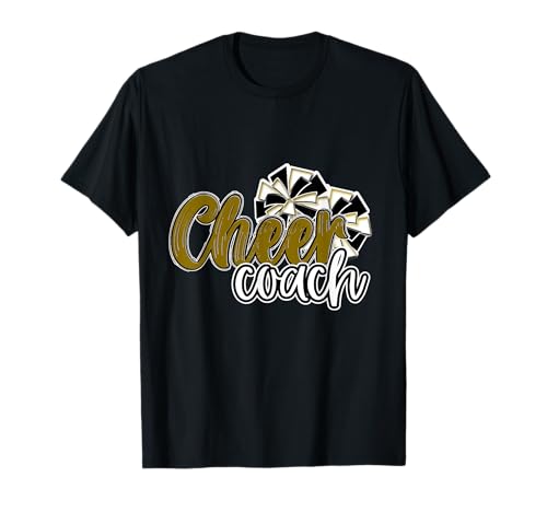 Damen Cheer Coach Top Pom Poms Gold Maskottchen Farben Schule T-Shirt Damen Cheer Coach Top Pom Poms Gold Maskottchen Farben Schule T-Shirt von Must Have Cheerleader Shirts