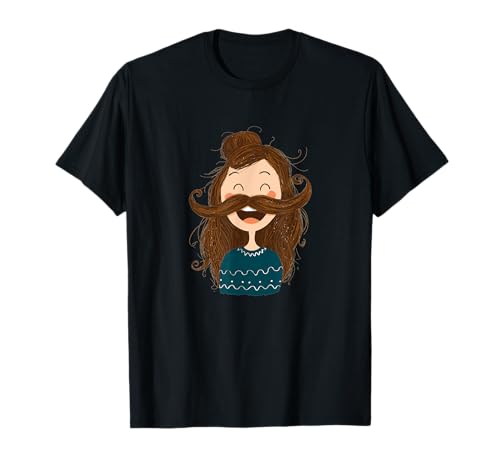 Glückliches lachendes Mädchen mit Schnurrbart für Erwachsene und Kinder T-Shirt von Mustache Beard Girl Outfit