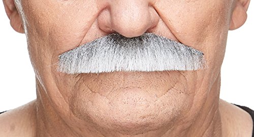 Mustaches Selbstklebender Policeman Gefälschter Schnurrbart, Neuheit, Falsche Gesichtsbehaarung, Kostümzubehör für Erwachsene, Grau mit Weiß Farbe von Mustaches