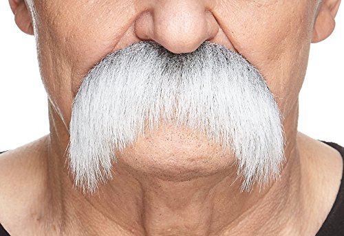 Mustaches Selbstklebender Walrus Gefälschter Schnurrbart, Neuheit, Falsche Gesichtsbehaarung, Kostümzubehör für Erwachsene, Grau mit Weißer Farbe von Mustaches