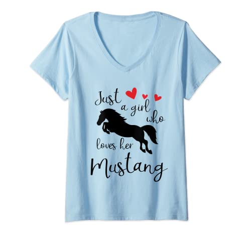 Damen Nur ein Mädchen, das ihr Mustang-Pferd liebt. T-Shirt mit V-Ausschnitt von Mustang Girl Designs